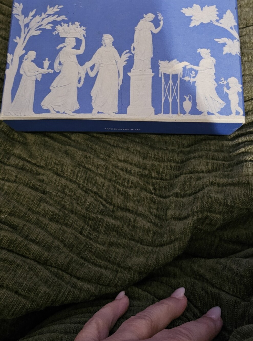 Wedgwood Blue and White Neoclassical Decorative Box Silver Plated Napkin Rings..